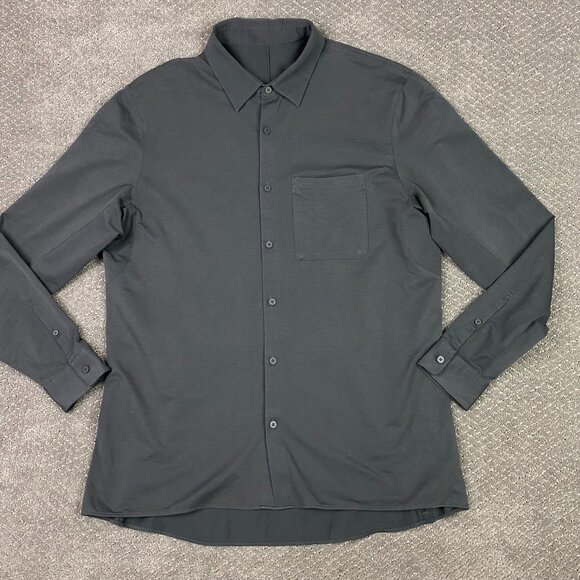Lululemon Commission Shirt Men's Large Gray Button Up Front Down Stretch - Picture 1 of 13